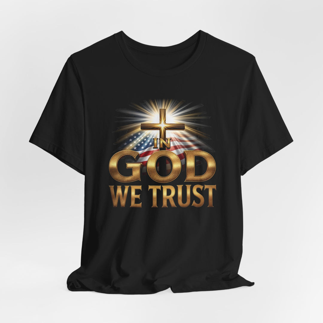 In God We Trust With Cross and Flag - Unisex Crew-Neck Tee - Joy & Country