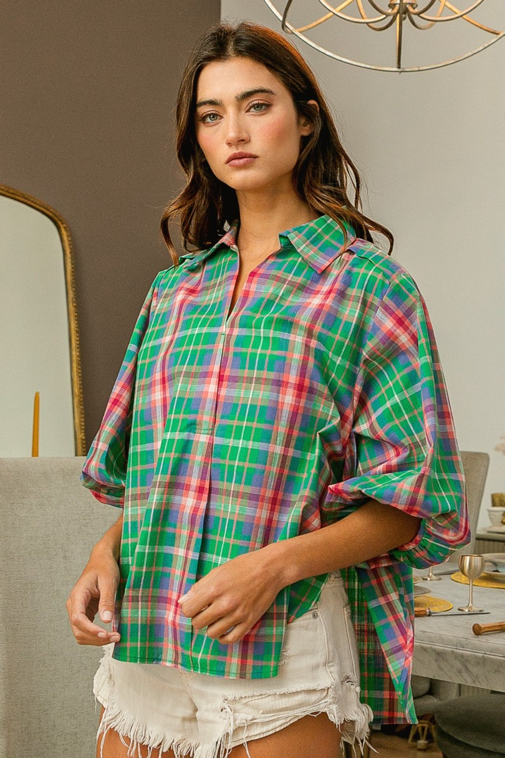 Touch Of Drama Plaid Top - Joy & Country