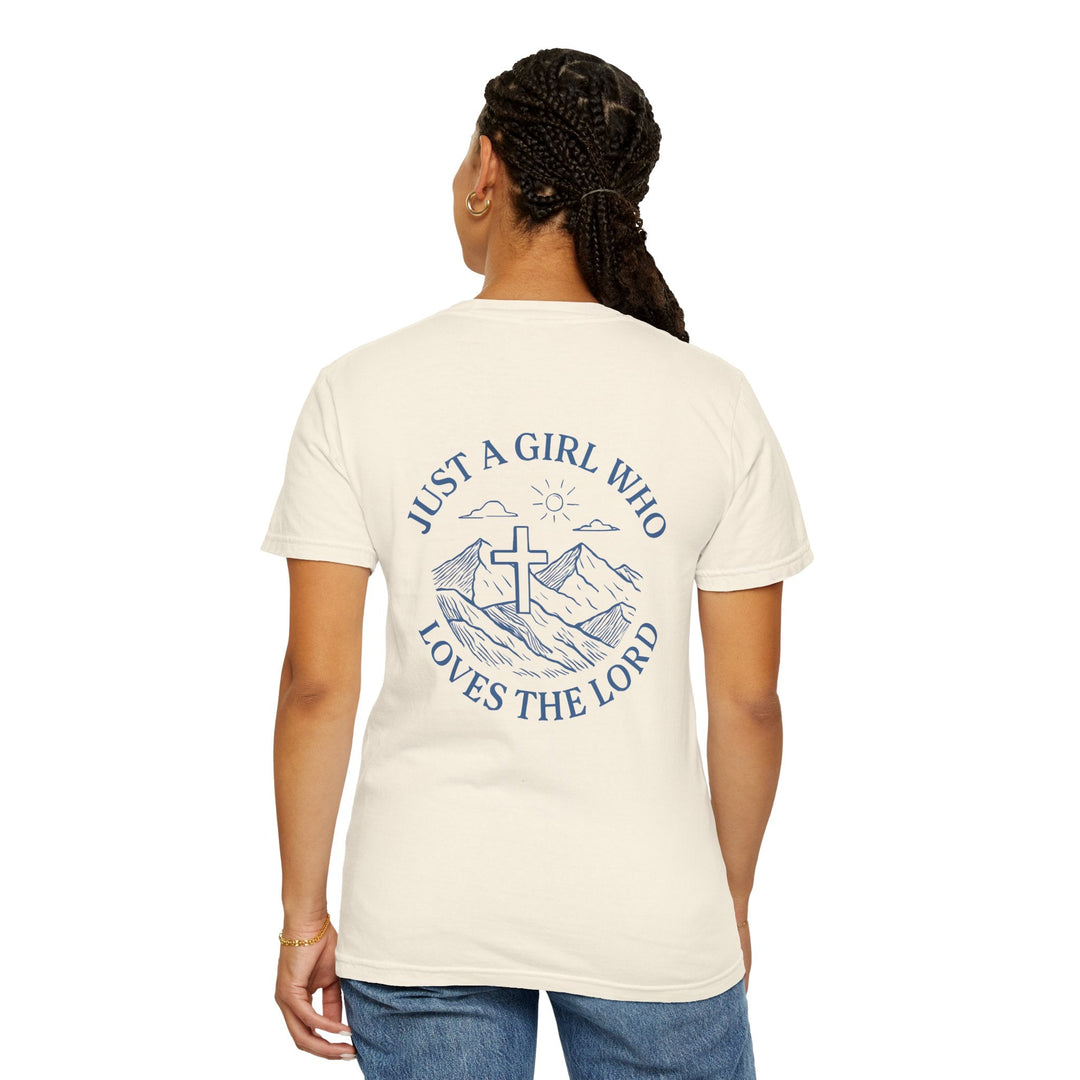 Just a Girl Who Loves The Lord - Front & Back - Premium Unisex Heavyweight Crew-Neck Tee   T-Shirt Joy & Country