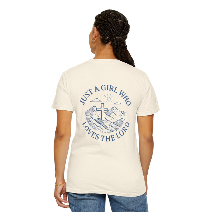 Just a Girl Who Loves The Lord - Front & Back - Premium Unisex Heavyweight Crew-Neck Tee   T-Shirt Joy & Country