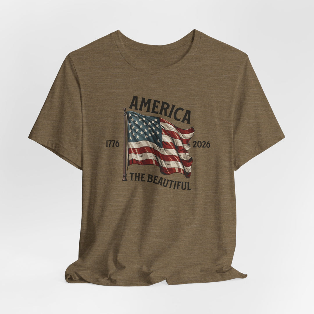 America the Beautiful Waving Flag 1776–2026 - Unisex Crew-Neck Tee   T-Shirt Joy & Country