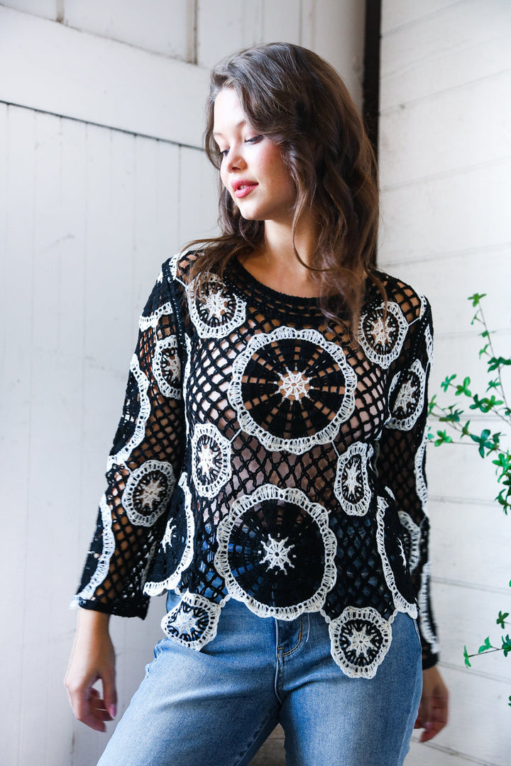 In Retro Bloom Black Crochet Lace Cover Up    Joy & Country
