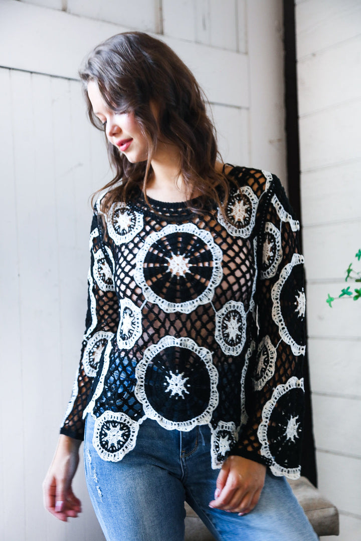 In Retro Bloom Black Crochet Lace Cover Up    Joy & Country