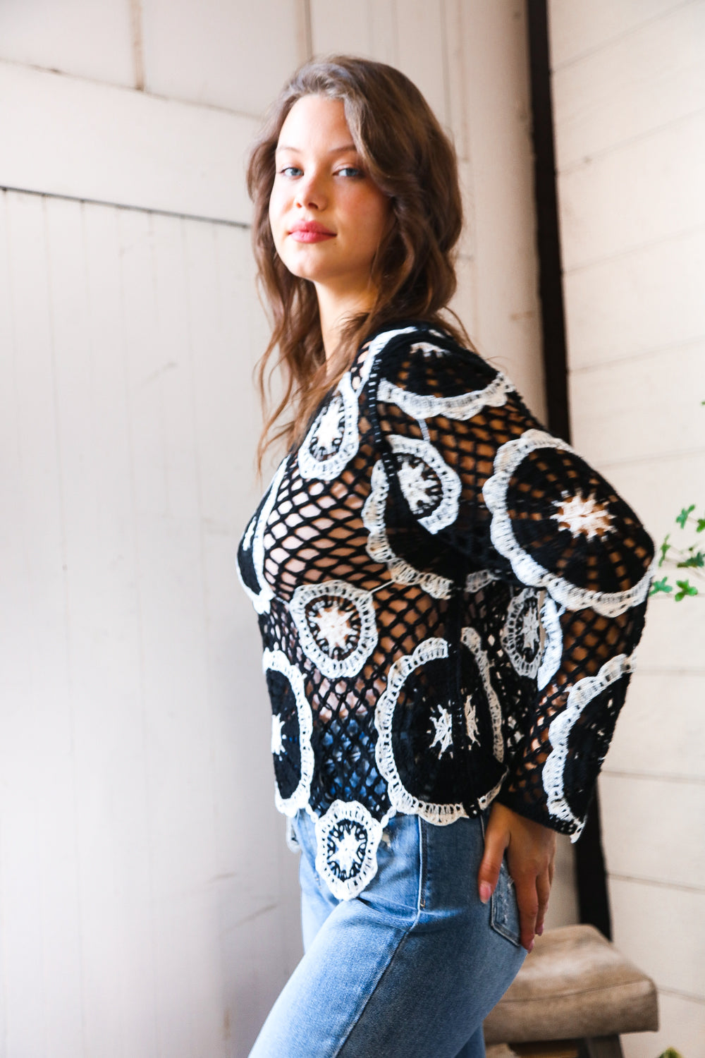 In Retro Bloom Black Crochet Lace Cover Up    Joy & Country
