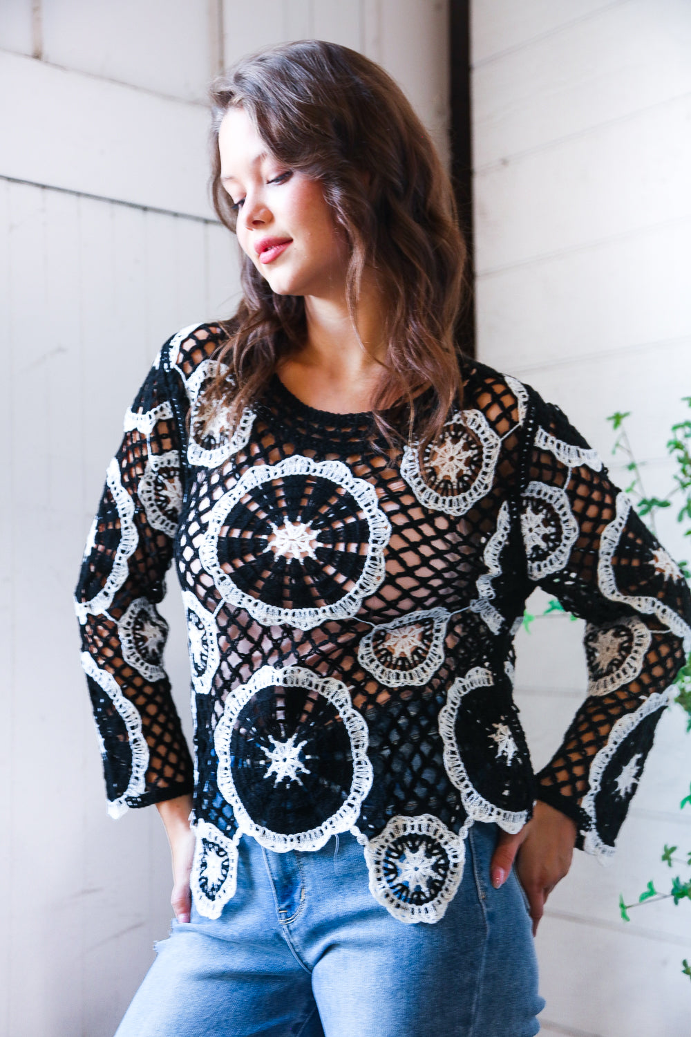 In Retro Bloom Black Crochet Lace Cover Up    Joy & Country