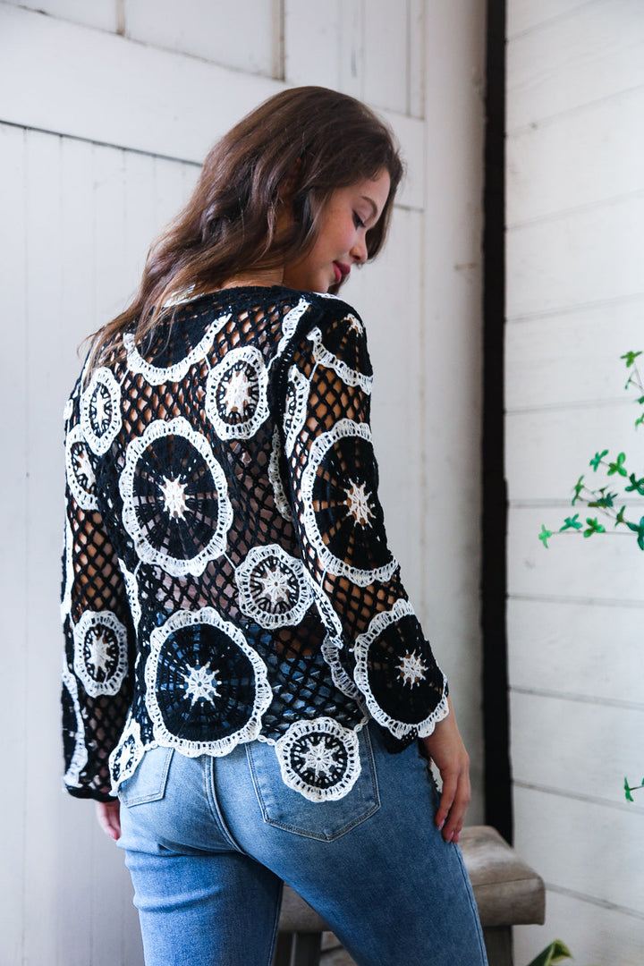 In Retro Bloom Black Crochet Lace Cover Up    Joy & Country