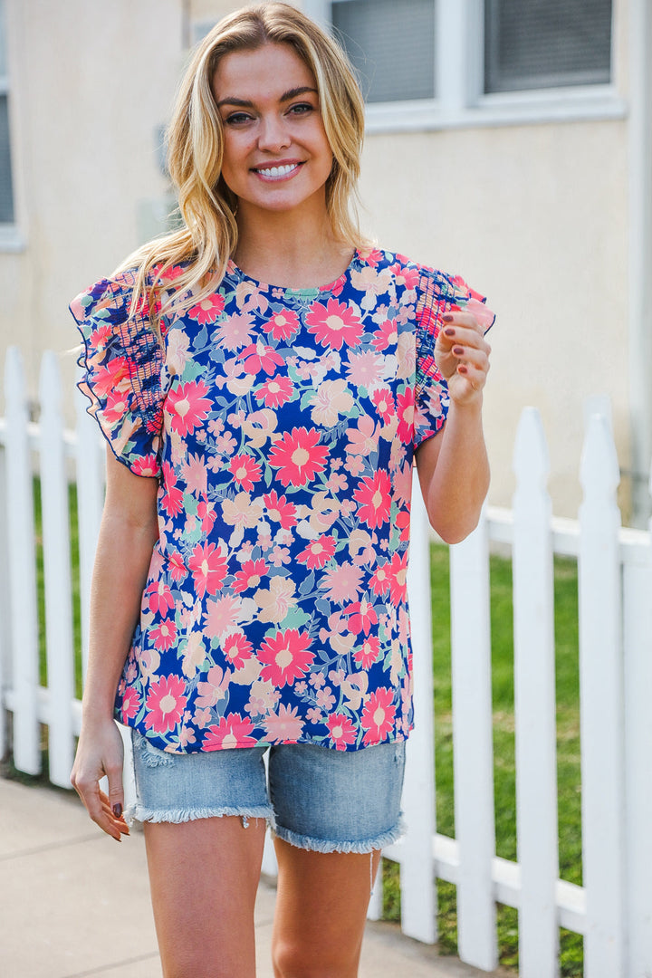 Floral Smocked Ruffle-Sleeve Top - Joy & Country