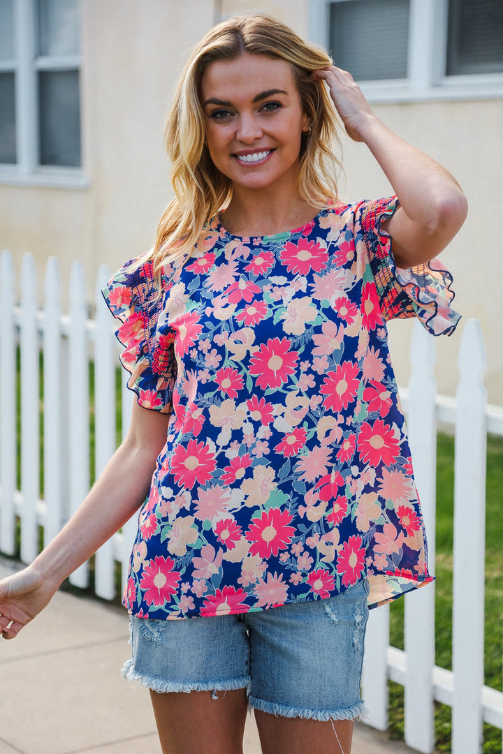 Floral Smocked Ruffle-Sleeve Top - Joy & Country