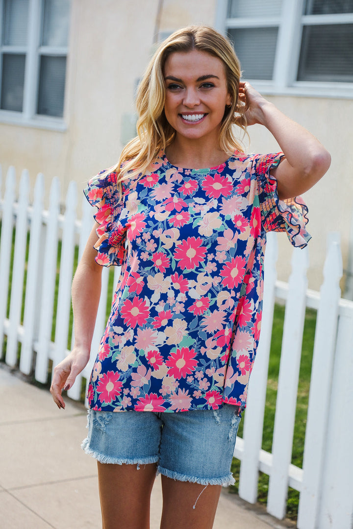 Floral Smocked Ruffle-Sleeve Top - Joy & Country