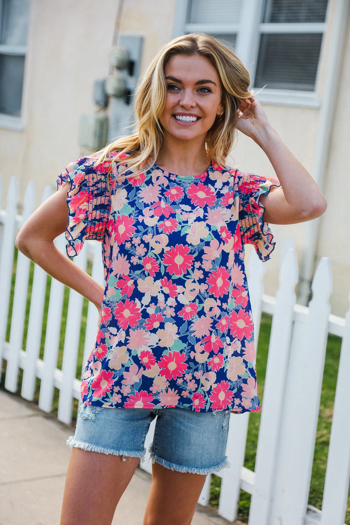 Floral Smocked Ruffle-Sleeve Top - Joy & Country