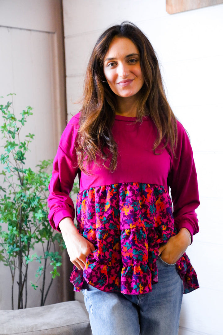 Fuchsia Fizz Drop Shoulder Babydoll Blouse    Joy & Country