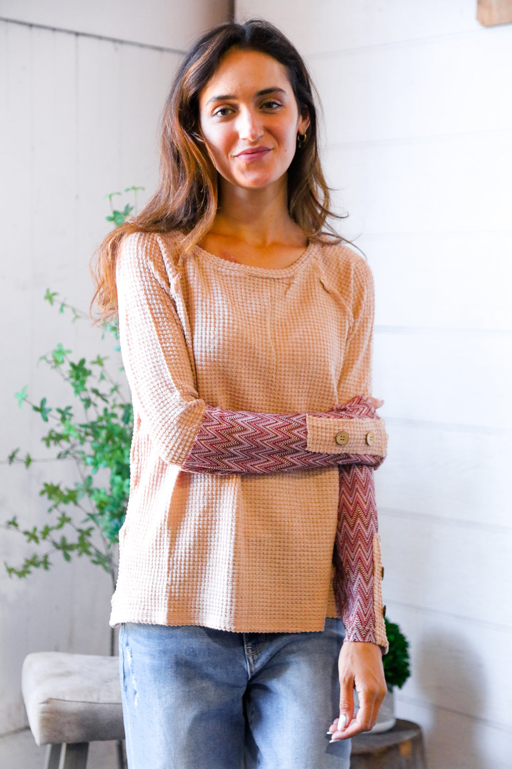 Zigzag Charm Blush Thermal Long Sleeve    Joy & Country