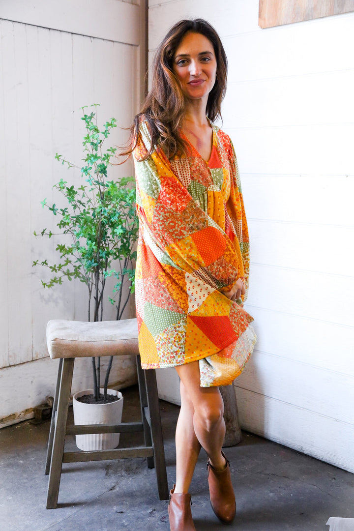 Harvest Patchwork Dreams Thermal Babydoll Bubble Dress    Joy & Country