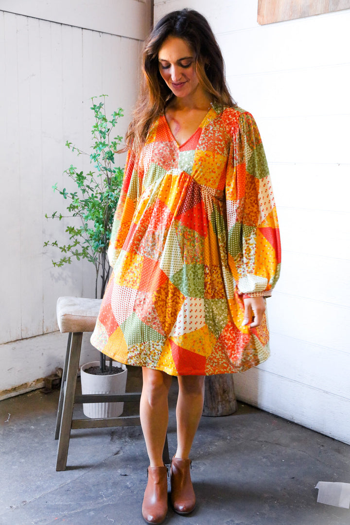 Harvest Patchwork Dreams Thermal Babydoll Bubble Dress    Joy & Country