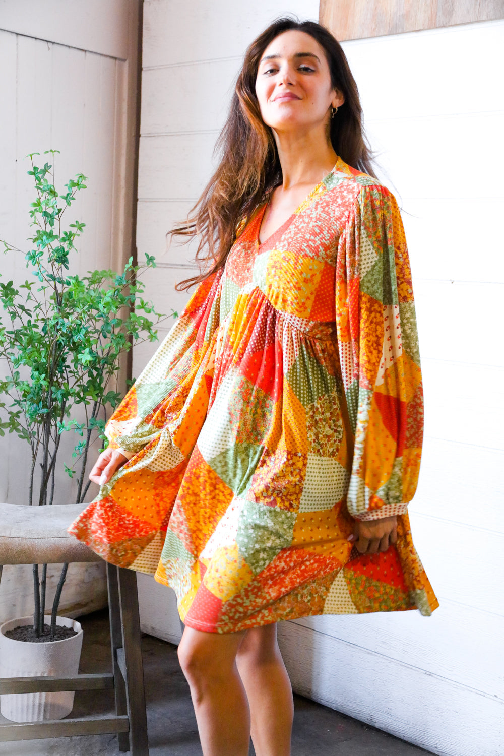 Harvest Patchwork Dreams Thermal Babydoll Bubble Dress    Joy & Country