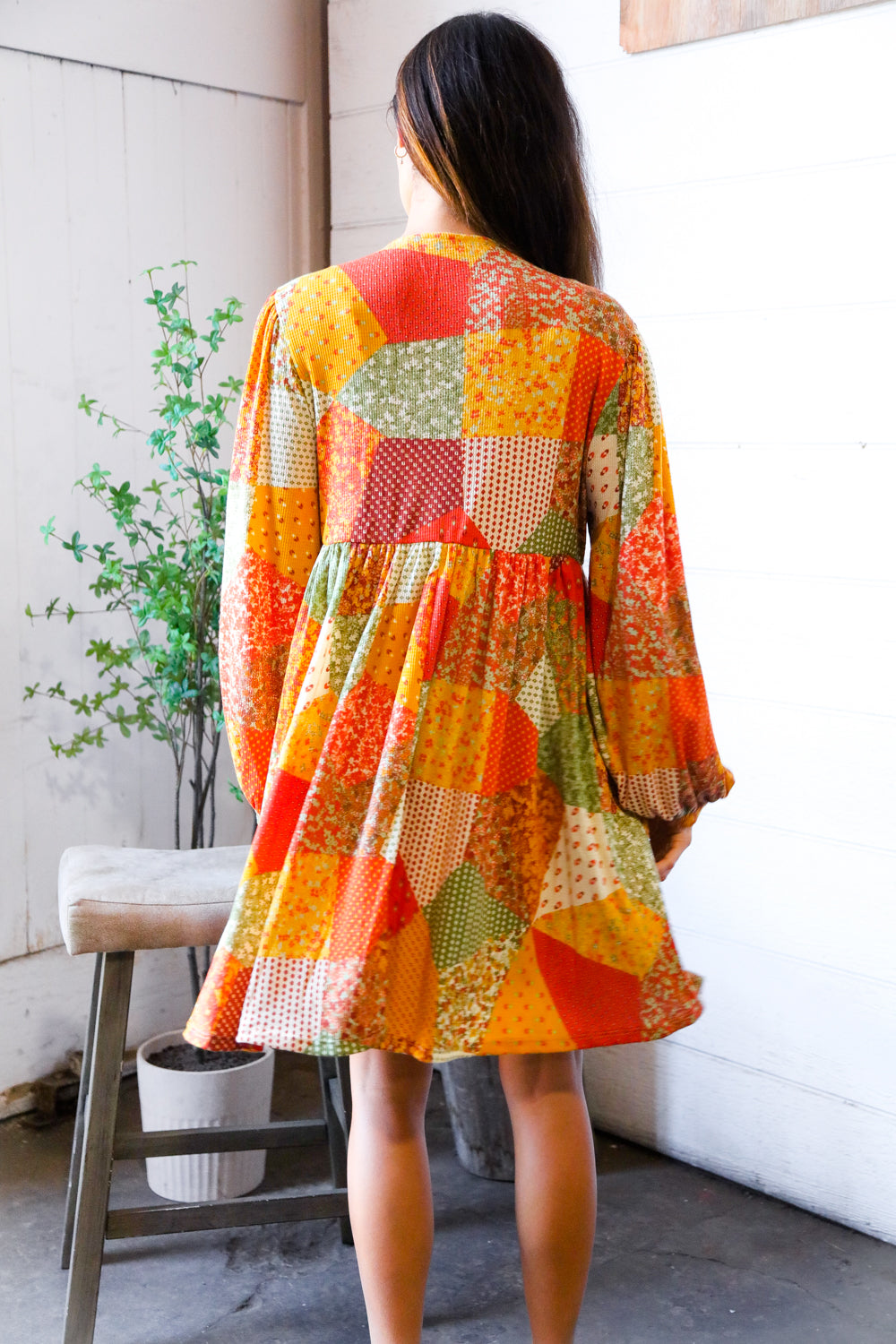 Harvest Patchwork Dreams Thermal Babydoll Bubble Dress    Joy & Country