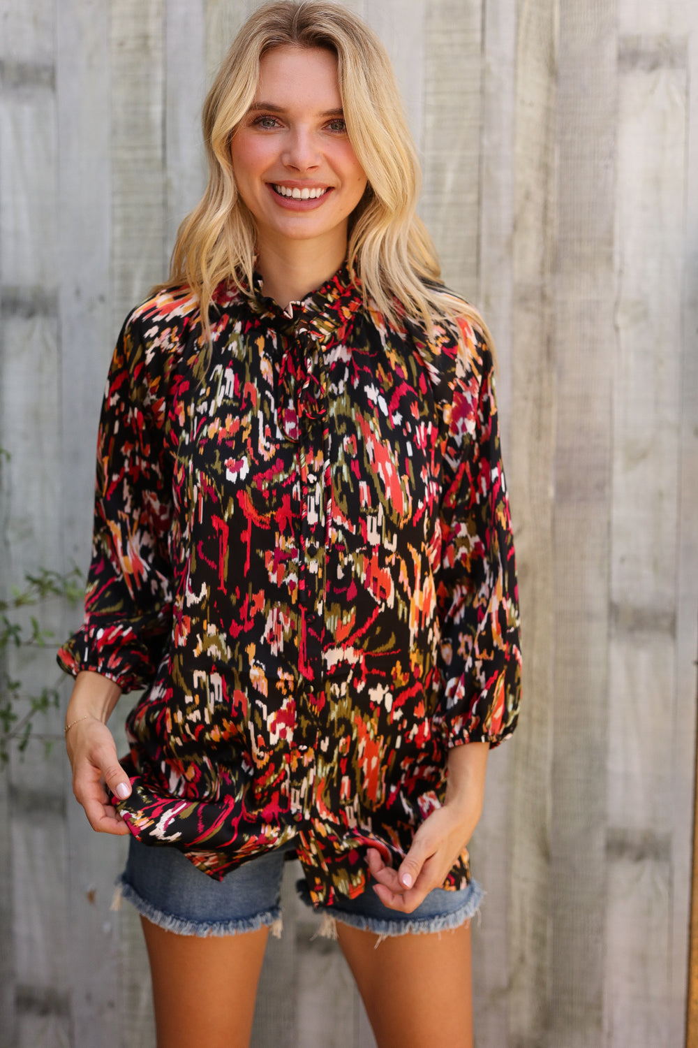 Evening Sunset Scribble Button Down Blouse    Joy & Country