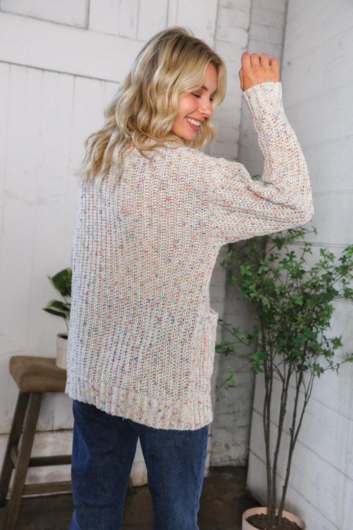Cozy in Confetti Pocketed Button Cardigan    Joy & Country