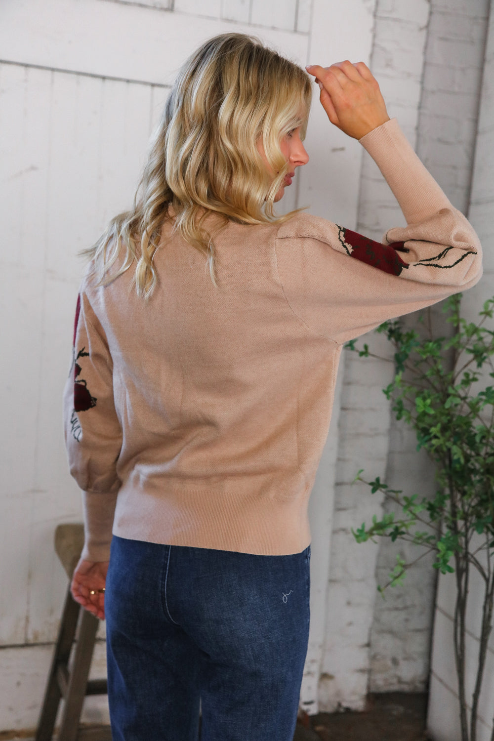 Scarlet Petals Bubble Sleeve Sweater    Joy & Country