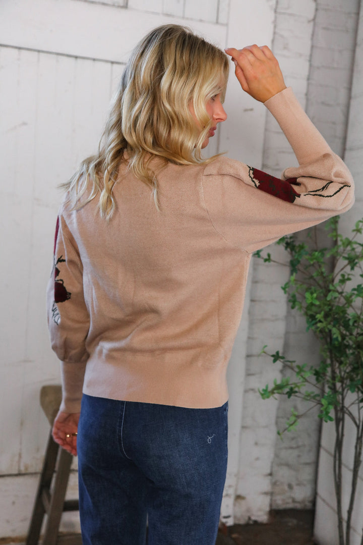 Scarlet Petals Bubble Sleeve Sweater    Joy & Country