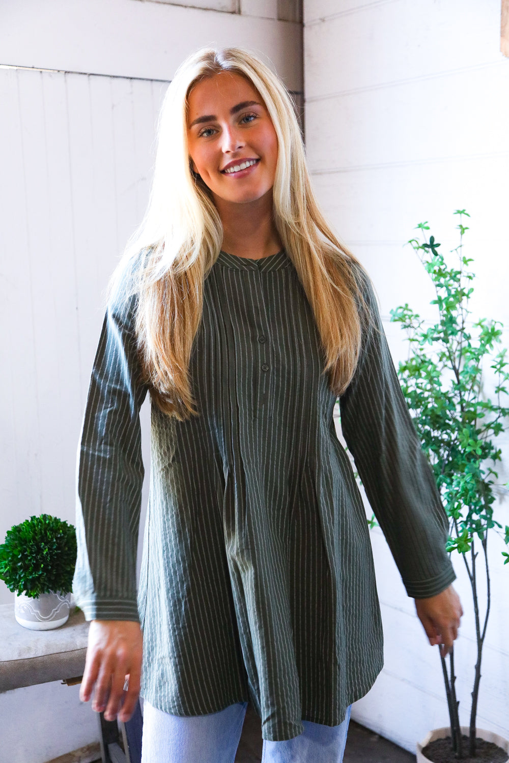 Read Between the Lines Olive Button Cotton Tunic    Joy & Country