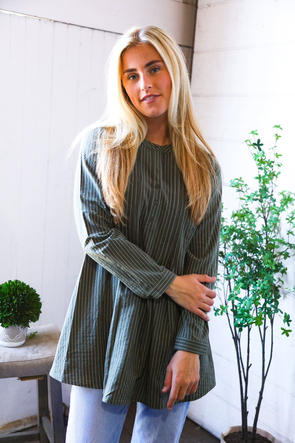 Read Between the Lines Olive Button Cotton Tunic    Joy & Country