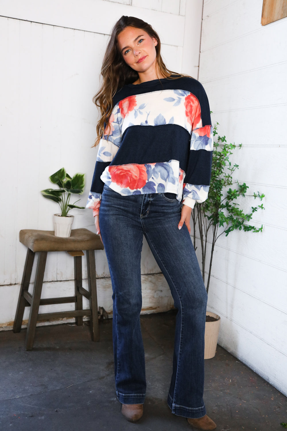 Cottage Roses Colorblock Long Sleeve    Joy & Country