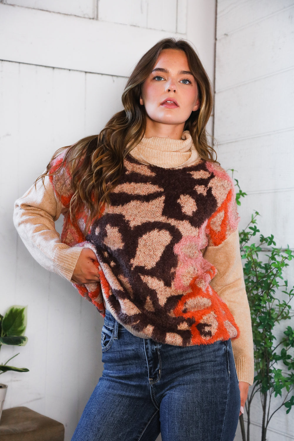 Blooms in Autumn Turtleneck Cozy Sweater    Joy & Country