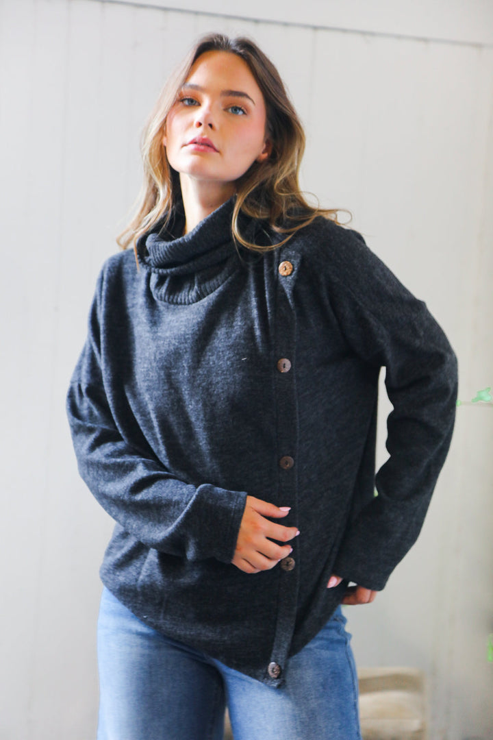 Buttoned Bliss Black Cozy Sweater    Joy & Country