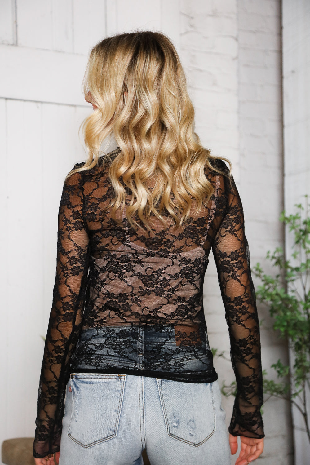 A Feminine Touch Black Semi Sheer Lace Top    Joy & Country