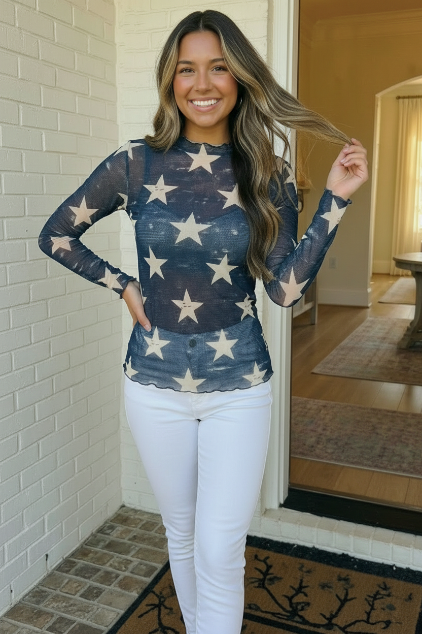 Star Gazer Long Sleeve Mesh Top    Joy & Country