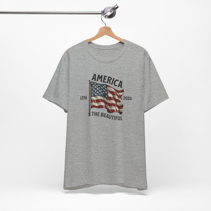 America the Beautiful Waving Flag 1776–2026 - Unisex Crew-Neck Tee   T-Shirt Joy & Country
