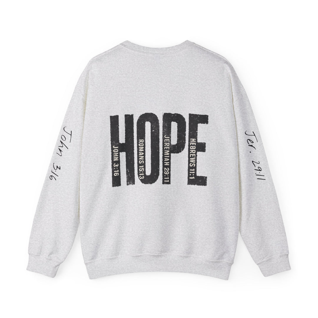 HOPE With Scriptures - Back And Sleeve Prints - Unisex Crewneck Sweatshirt   Sweatshirt Joy & Country