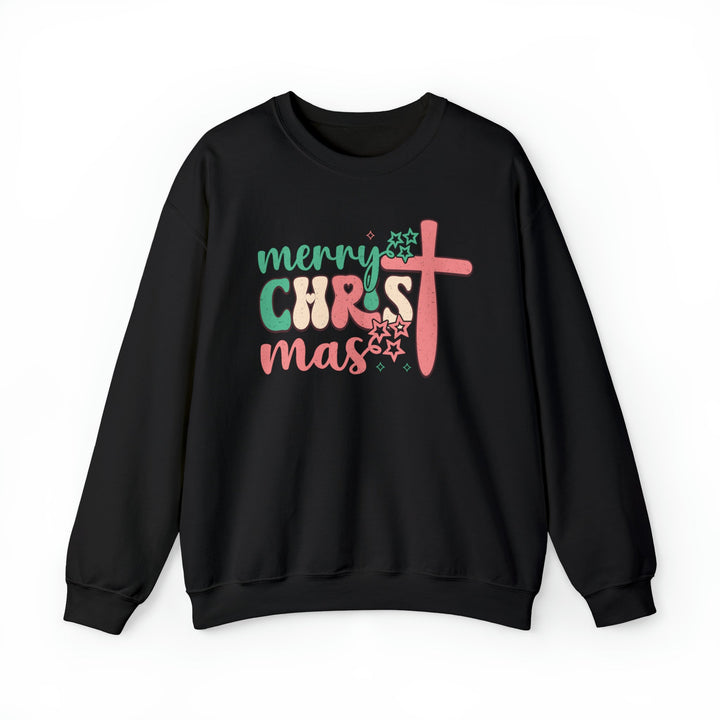 Merry Christ-mas Vintage With Cross - Unisex Crew-Neck Sweatshirt   Sweatshirt Joy & Country