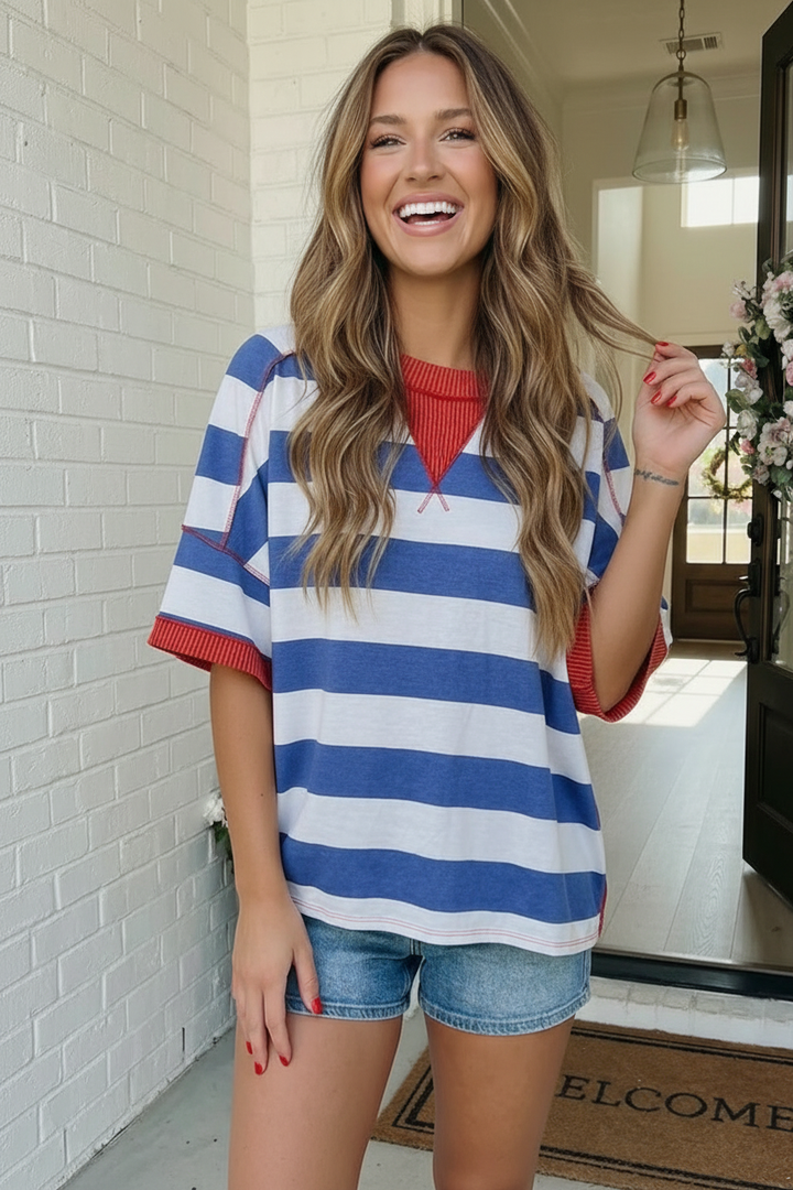 Stripe Patriotic Multi Media Mix Top    Joy & Country