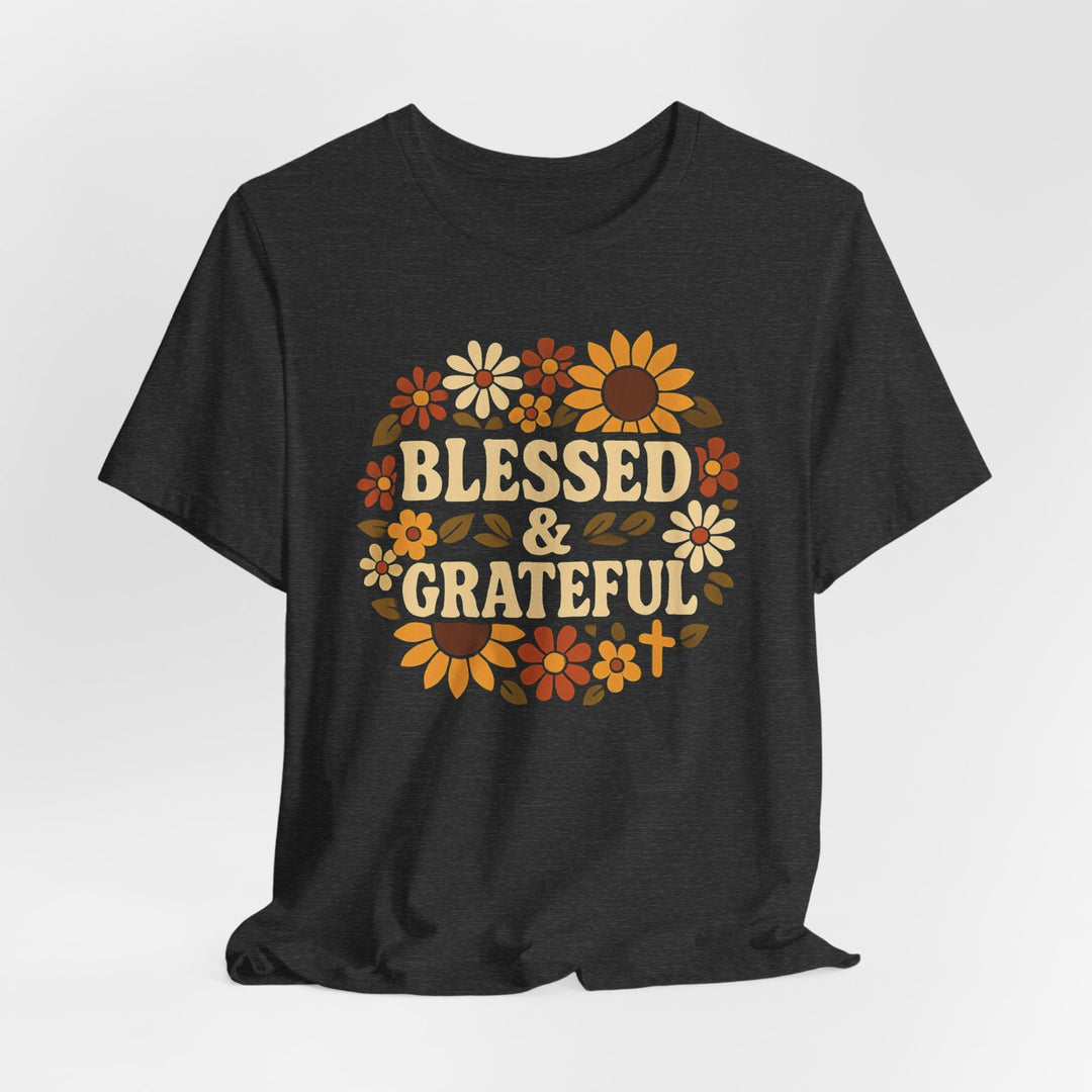 Blessed & Grateful Floral Wreath - Unisex Crew-Neck Tee   T-Shirt Joy & Country