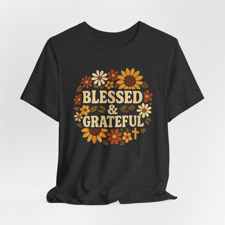 Blessed & Grateful Floral Wreath - Unisex Crew-Neck Tee   T-Shirt Joy & Country