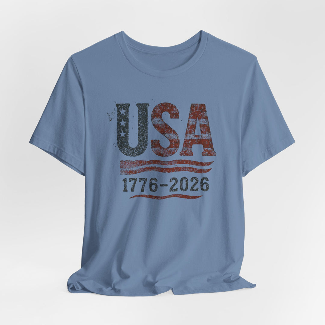 USA Flag 250th Anniversary Rugged 1776-2026 - Unisex Crew-Neck Tee   T-Shirt Joy & Country