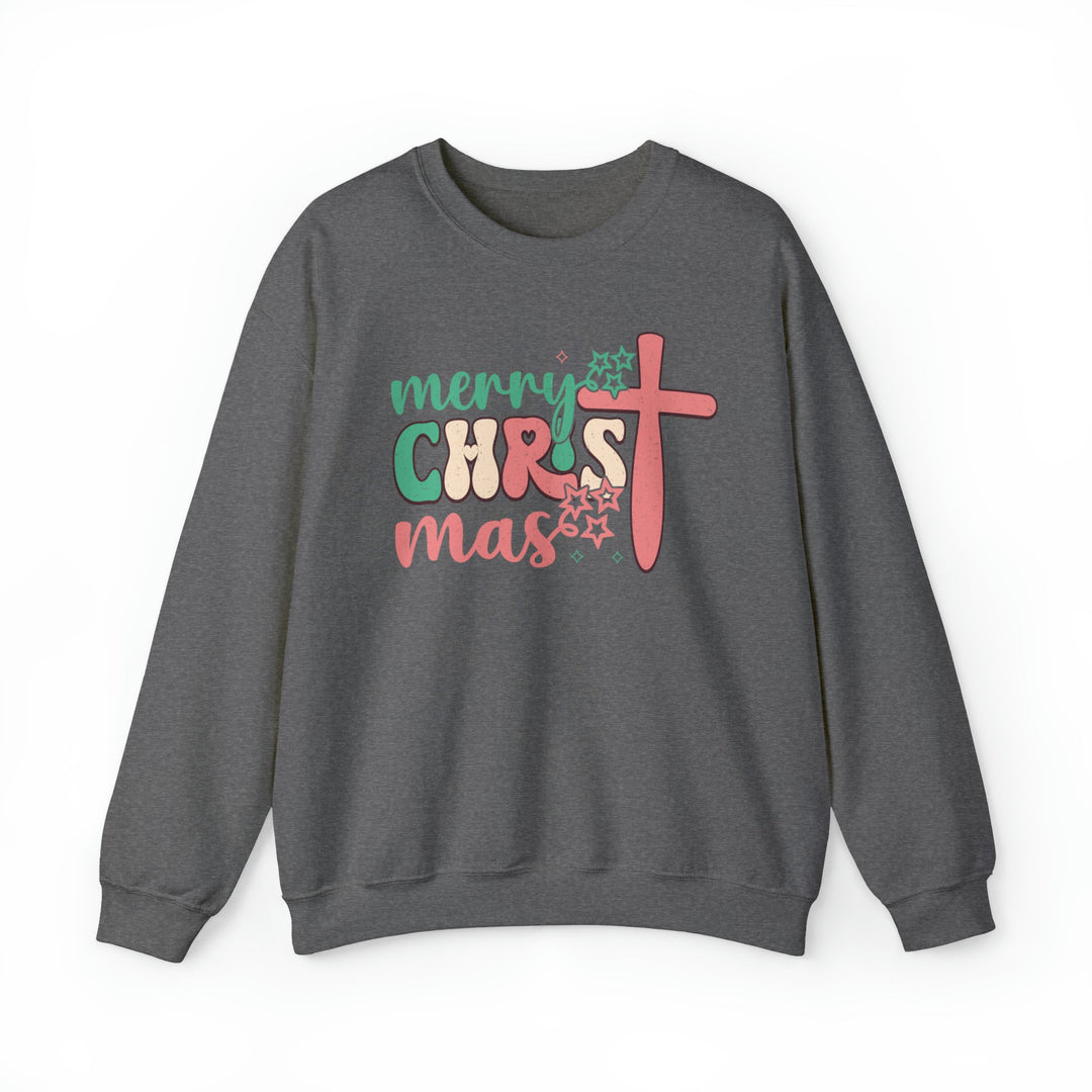 Merry Christ-mas Vintage With Cross - Unisex Crew-Neck Sweatshirt   Sweatshirt Joy & Country