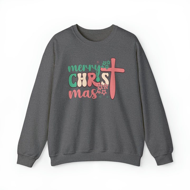Merry Christ-mas Vintage With Cross - Unisex Crew-Neck Sweatshirt   Sweatshirt Joy & Country