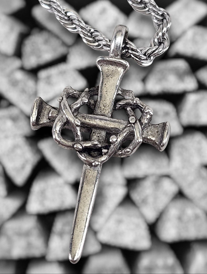 Rugged Elegance Crown of Thorns Nail Cross Necklace