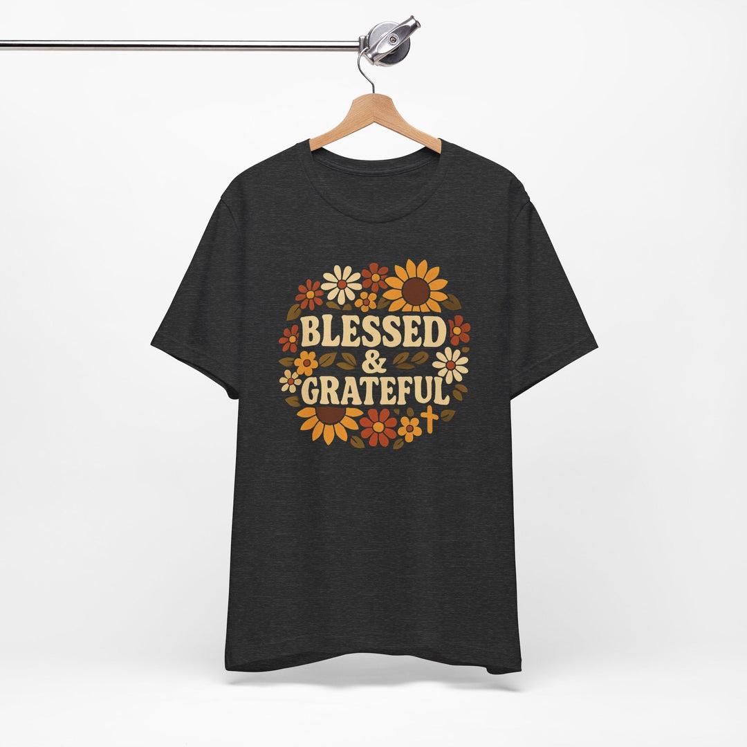 Blessed & Grateful Floral Wreath - Unisex Crew-Neck Tee   T-Shirt Joy & Country