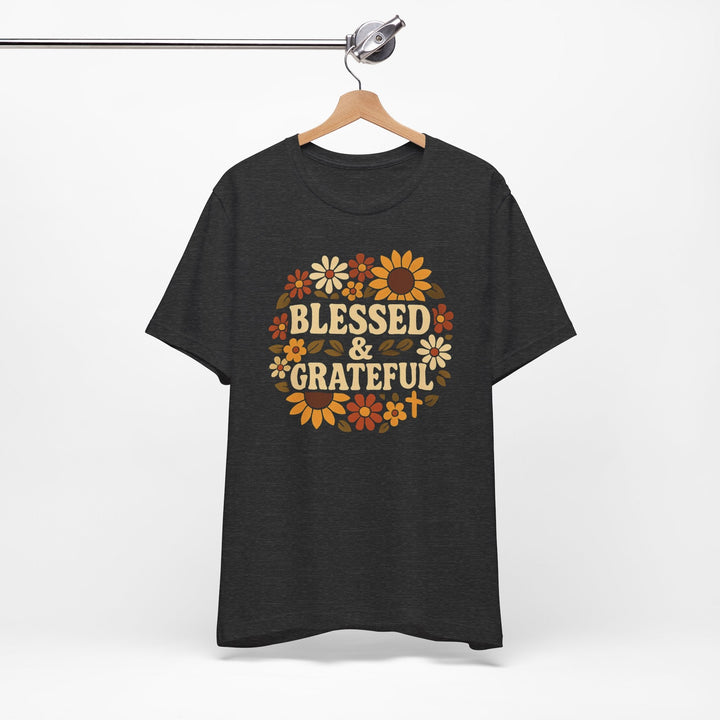 Blessed & Grateful Floral Wreath - Unisex Crew-Neck Tee   T-Shirt Joy & Country