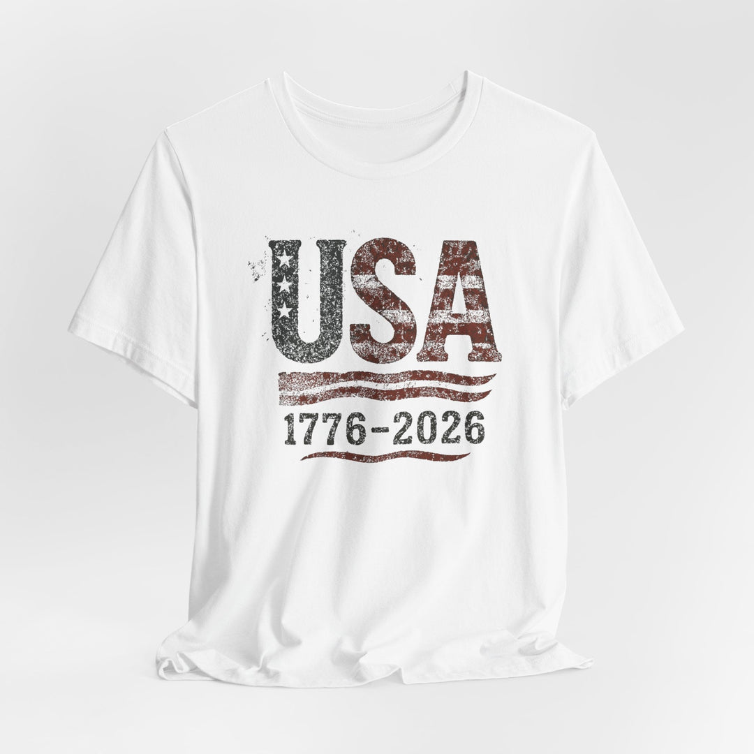 USA Flag 250th Anniversary Rugged 1776-2026 - Unisex Crew-Neck Tee   T-Shirt Joy & Country