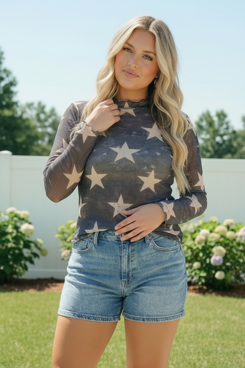 Star Gazer Long Sleeve Mesh Top    Joy & Country