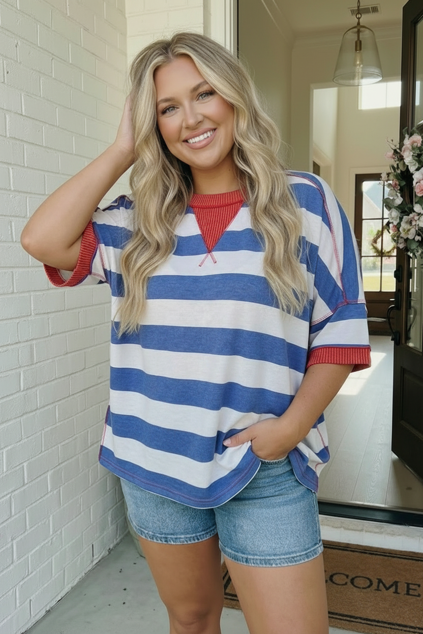 Stripe Patriotic Multi Media Mix Top    Joy & Country