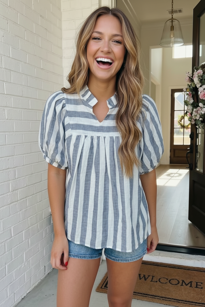 Stripe It Right Babydoll Blouse    Joy & Country