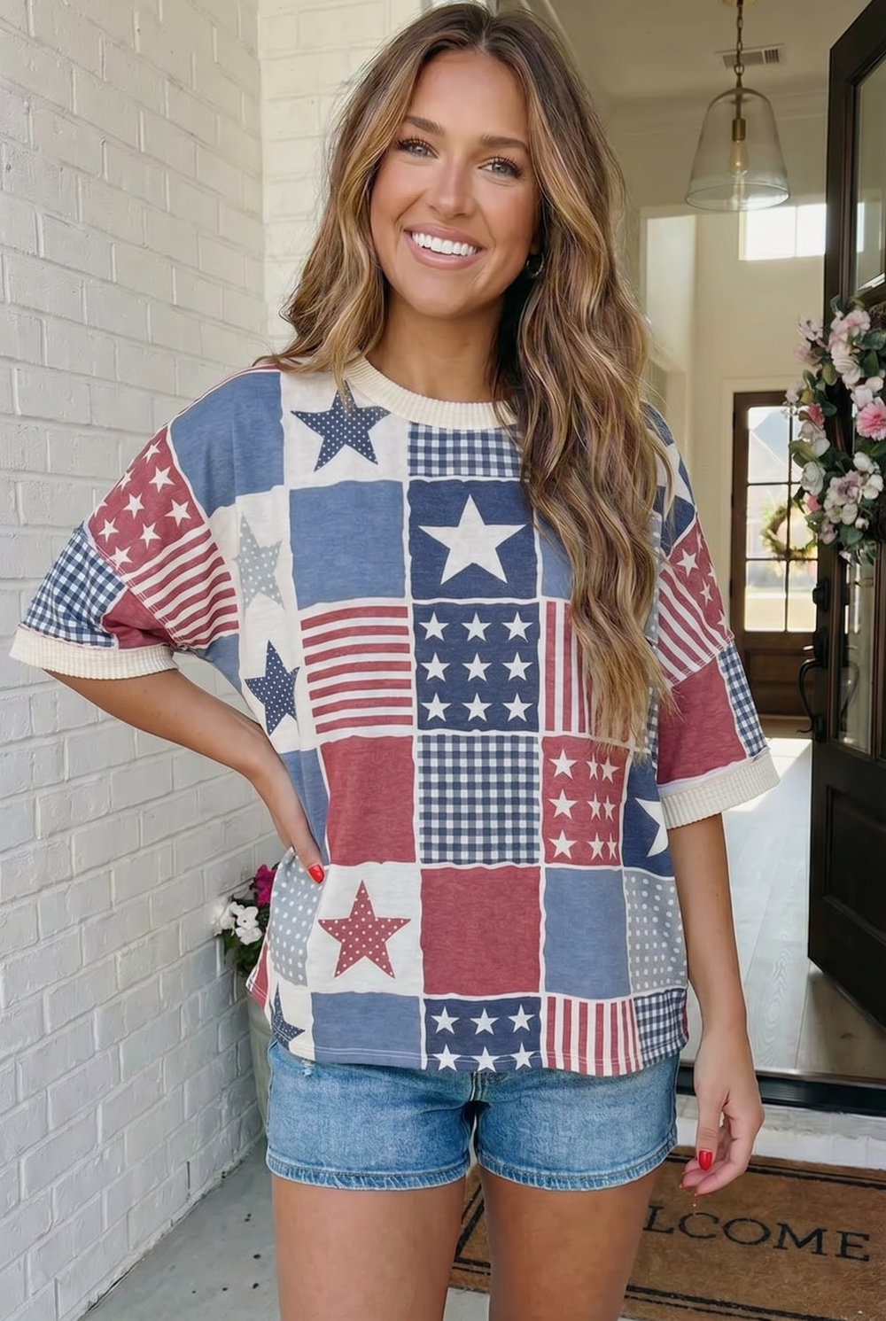 Stars and Stripes Patchwork Oversized Top    Joy & Country