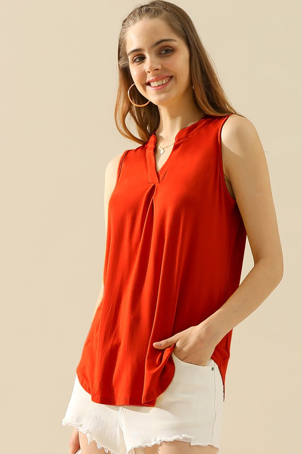 Chic And Stylish Notched Top (10 Colors) - Joy & Country