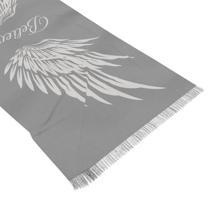 Believe With Angel Wings - Grey - Semi-Translucent Lightweight Inspirational Wrap Scarf   Scarves Joy & Country